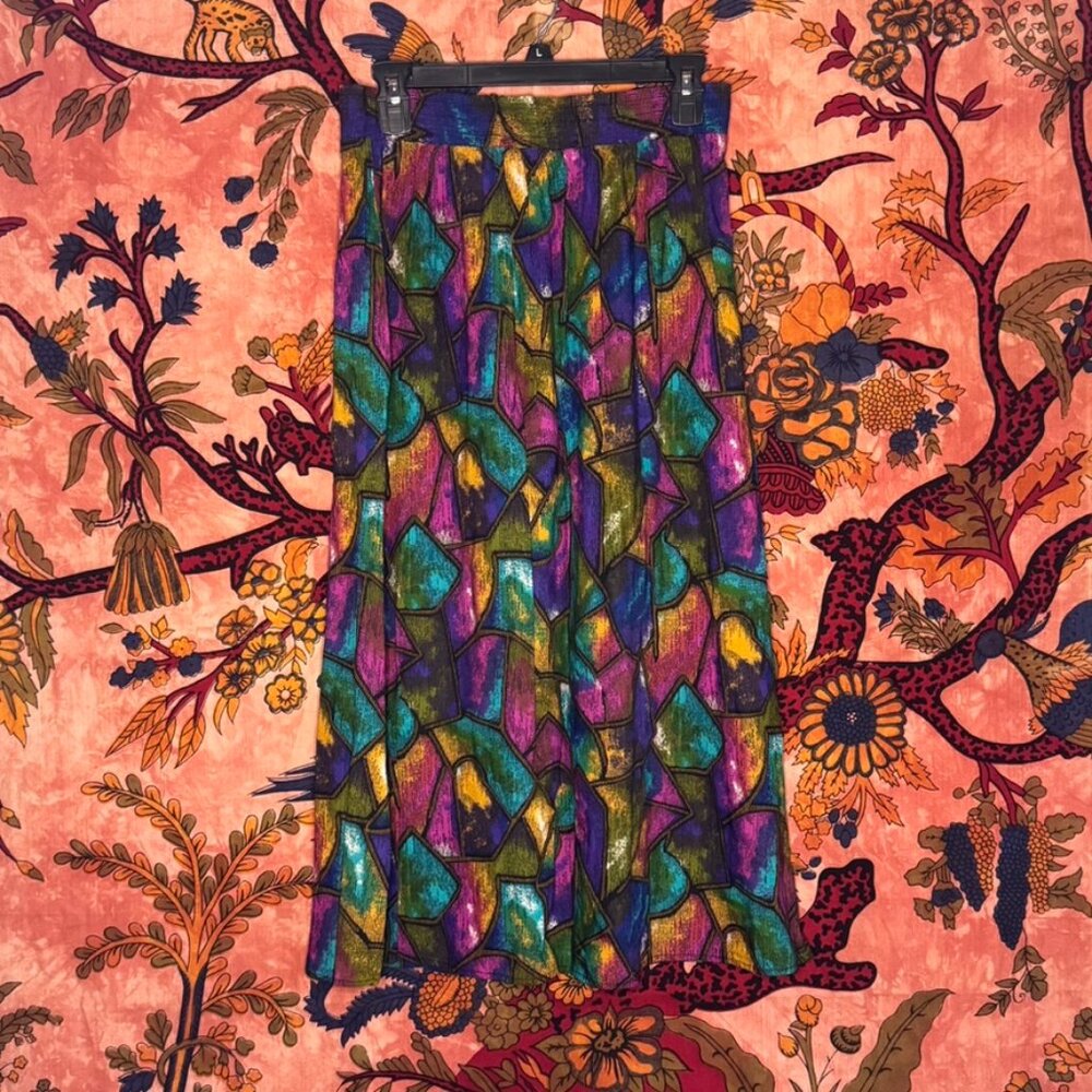 Vintage Stained Glass Print Midi Skirt